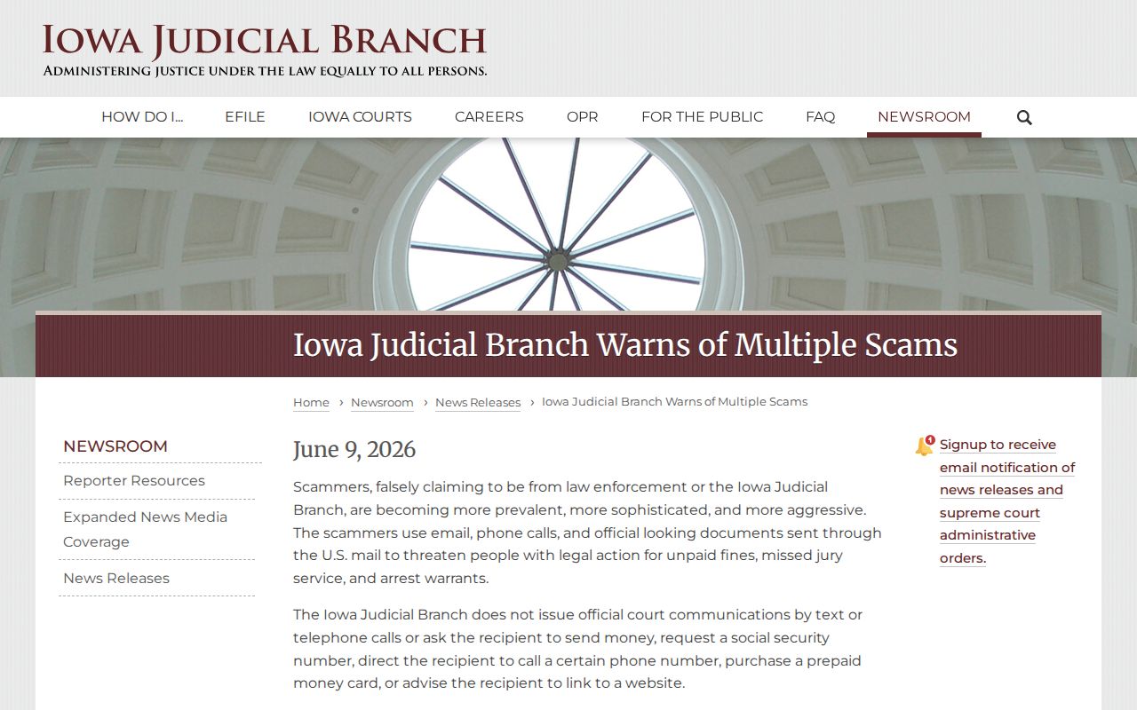 Iowa court warning relevant to Pocahontas County traffic warrant payments