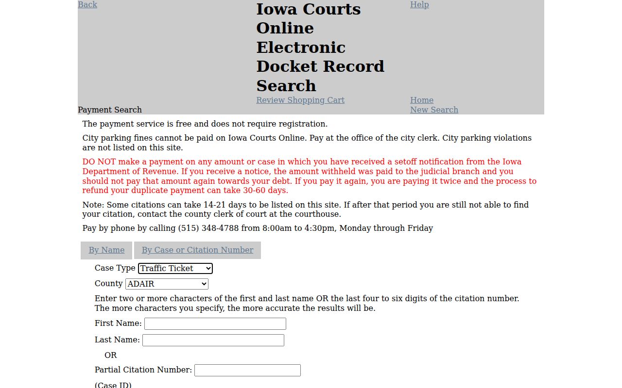 Pocahontas County traffic warrant citation search controls